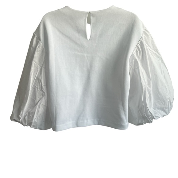 NWOT English Factory Balloon Sleeve Crew Neck Blouse White Size Medium - Picture 7 of 9